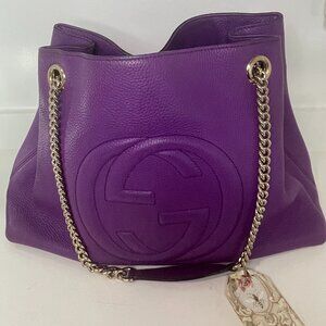 Authentic Gucci Pebbled Calfskin Purple Shoulder Bag